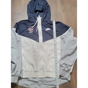 Nike USA Fencing Windbreaker Jacket Navy White Grey Full Zip Hooded Size M